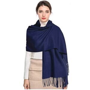 Womens Soft Touch Large Rectangular Scarf Pashmina Blue